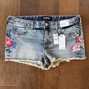 Express Blue Jean Shorts with Floral Design